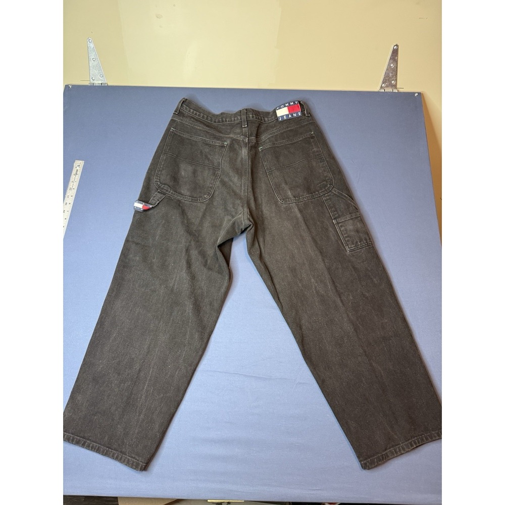 Vintage 90s Tommy Jeans Carpenter Jeans Mens 36x30 Faded Black Baggy Wide Leg - Picture 5 of 6